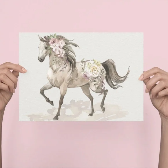 Floral Horse Watercolor Illustration Wall Art Print Poster Unframed - Picture 4 of 17
